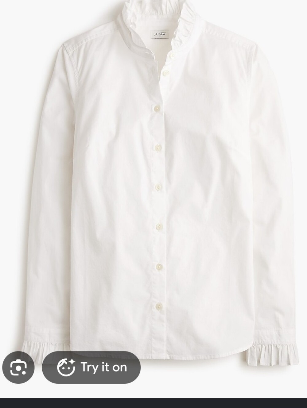 J. Crew White Ruffle Button-Up Top